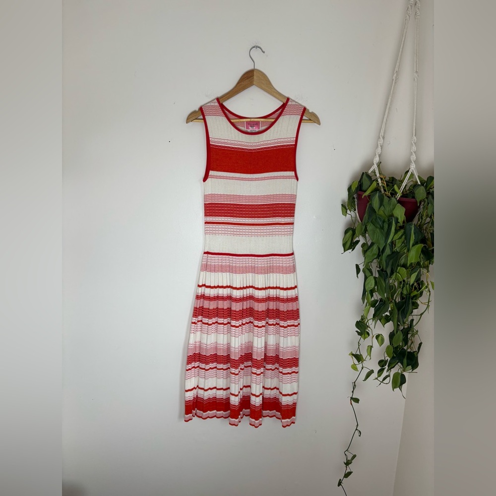 Kate Spade New York Striped Sleeveless Woven Knit Pleated Sweater Dress - Picture 3 of 8